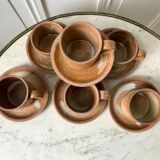 Set of 6 handcrafted stoneware cups and sub-cups 70s