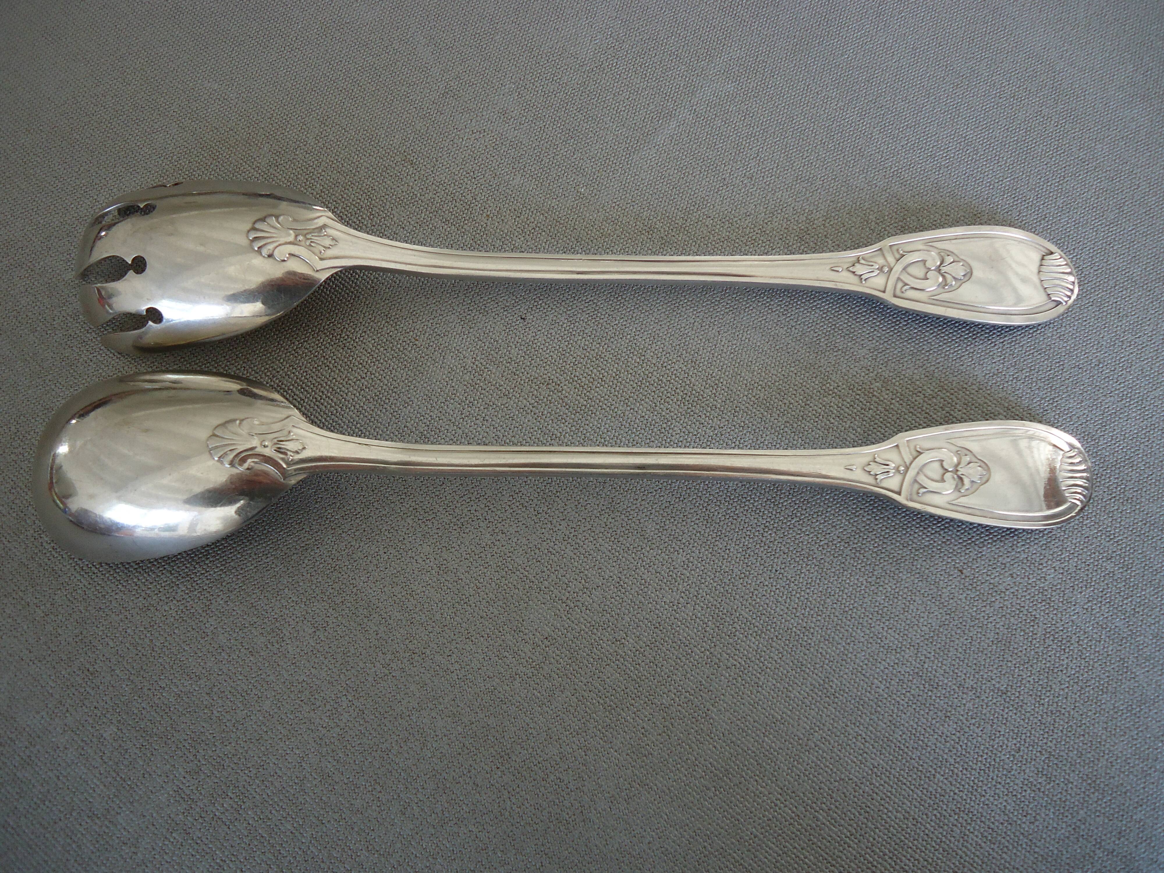 Silver metal salad cutlery, silver
