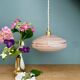 Vintage pendant lampshade in pink Clichy glass with gold trim