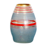 Vase year 50/60 blue granite glass, golden red stripes