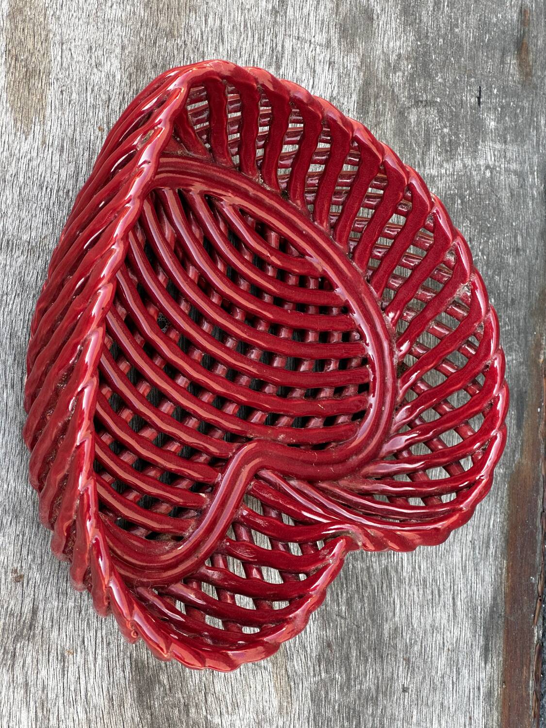 Heart-shaped woven ceramic basket/empty pocket Vallauris 50's