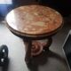 Small antique carved wooden side table with pink marble top – Occasional table
