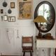 Large antique oval mahogany mirror, mercury glass, 19th century