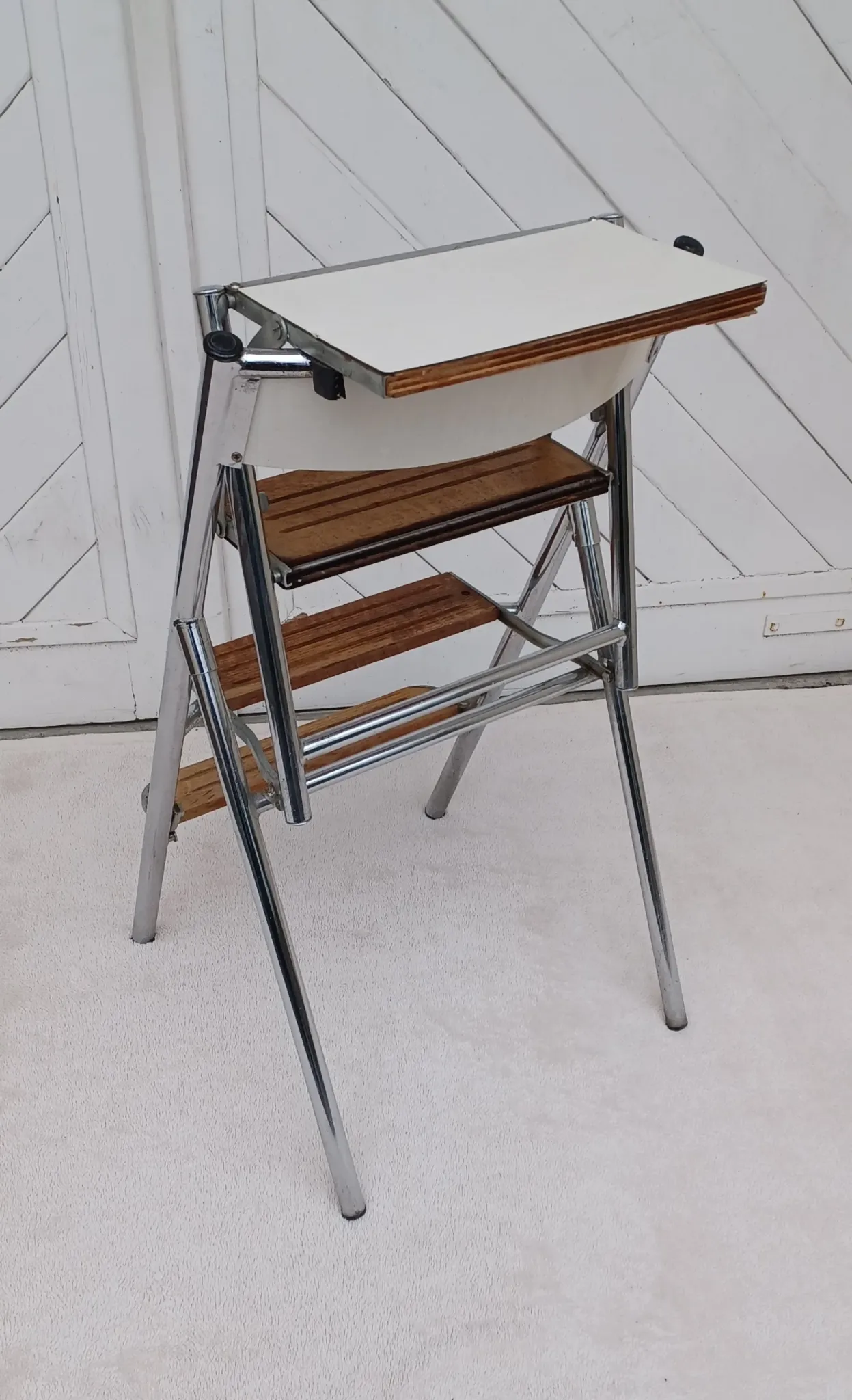 Wood and formica step stool chair