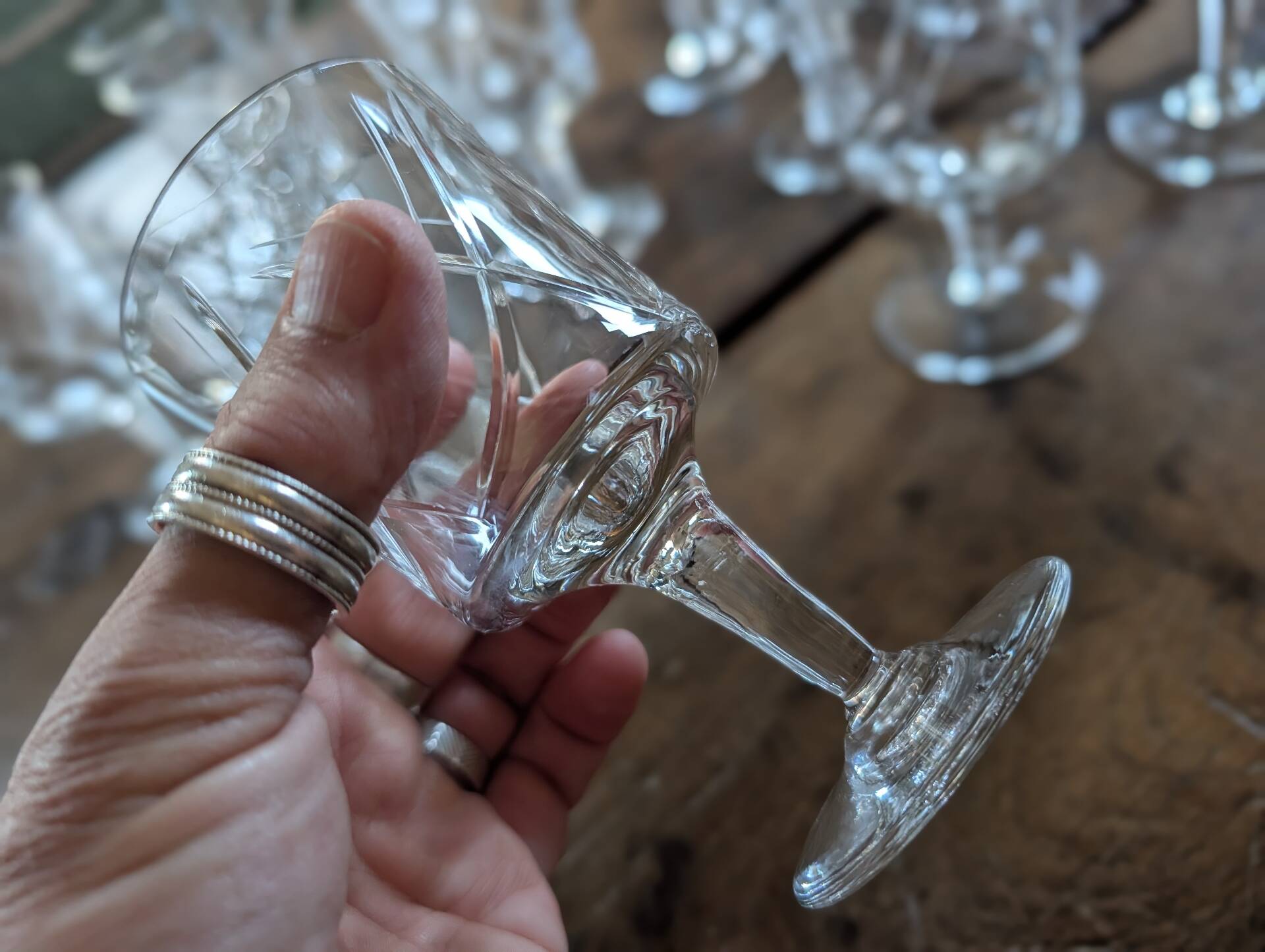 12 cut crystal glasses on stems – 1930s-1950s