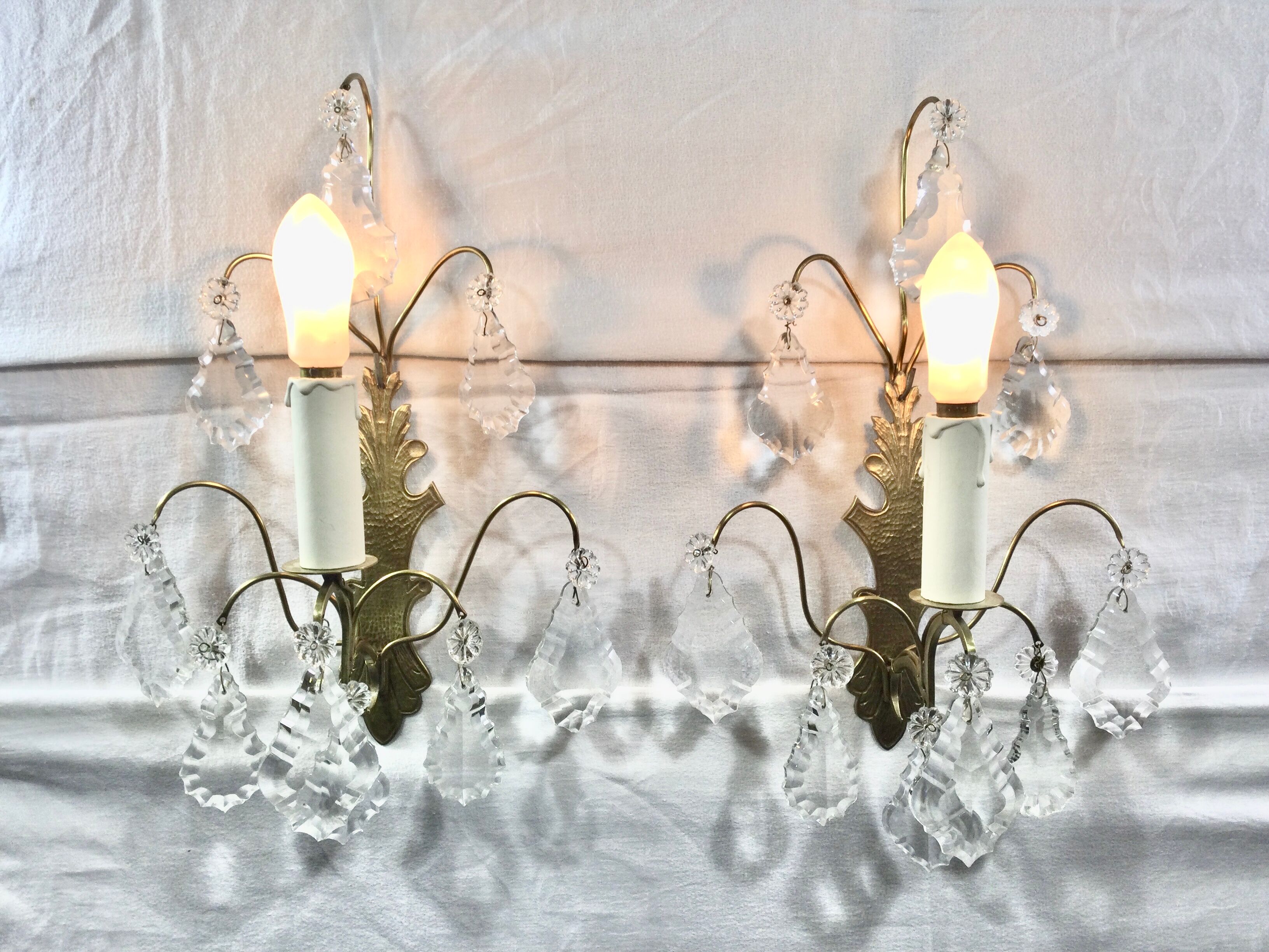 Pair of Wall Lamp Bronze And Crystal 1 Light