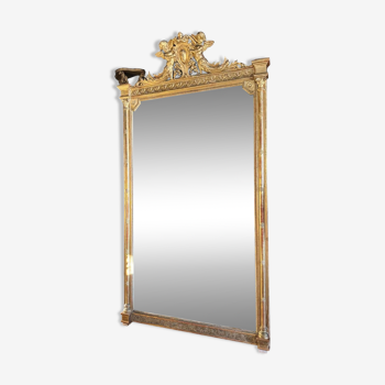 Miroir de cheminée d’époque napoléon iii en bois doré à décor de putti - xixe