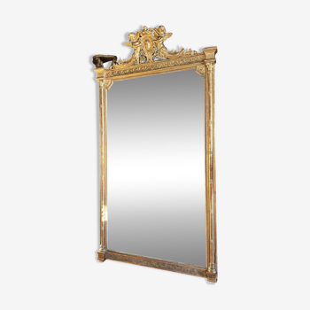 Napoleon iii period fireplace mirror in golden wood with putti decor - 19th century