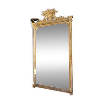 Napoleon iii period fireplace mirror in golden wood with putti decor - 19th century