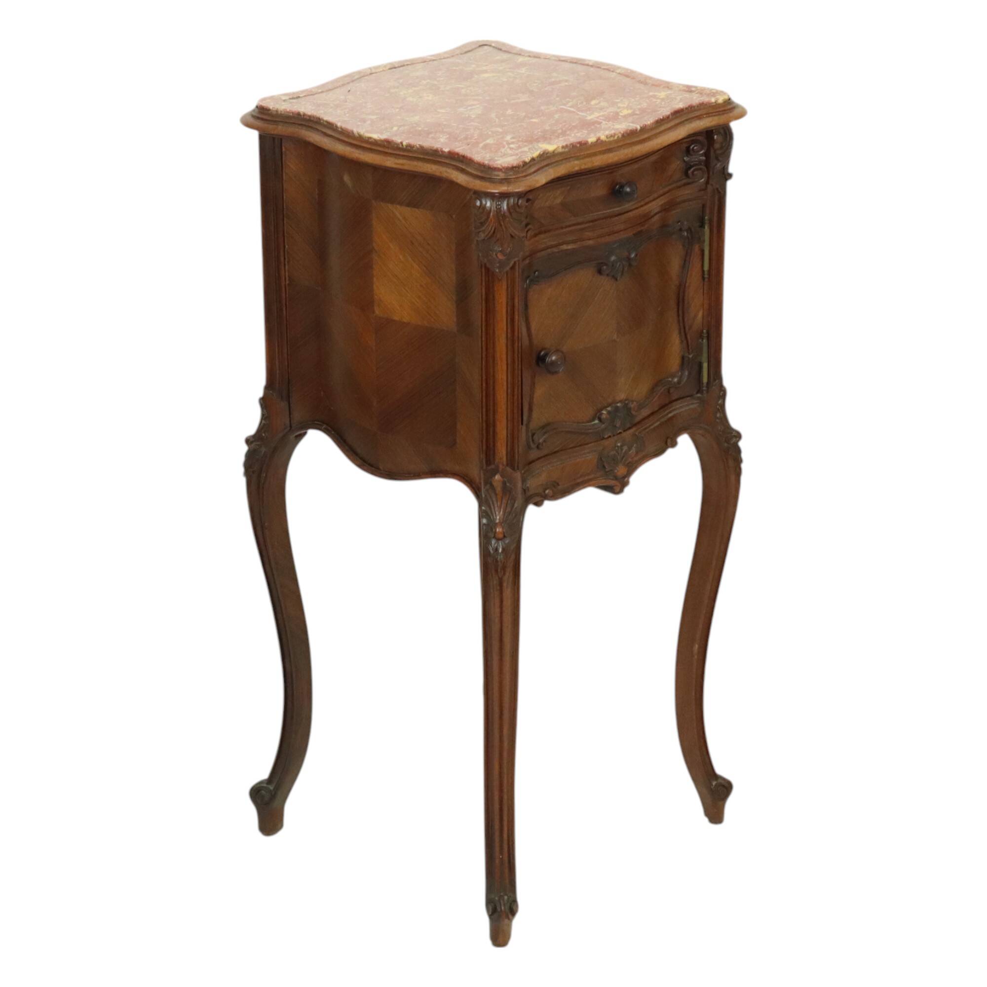 Antique Bombed Bedside Table Marble Louis XV Late 19th Century