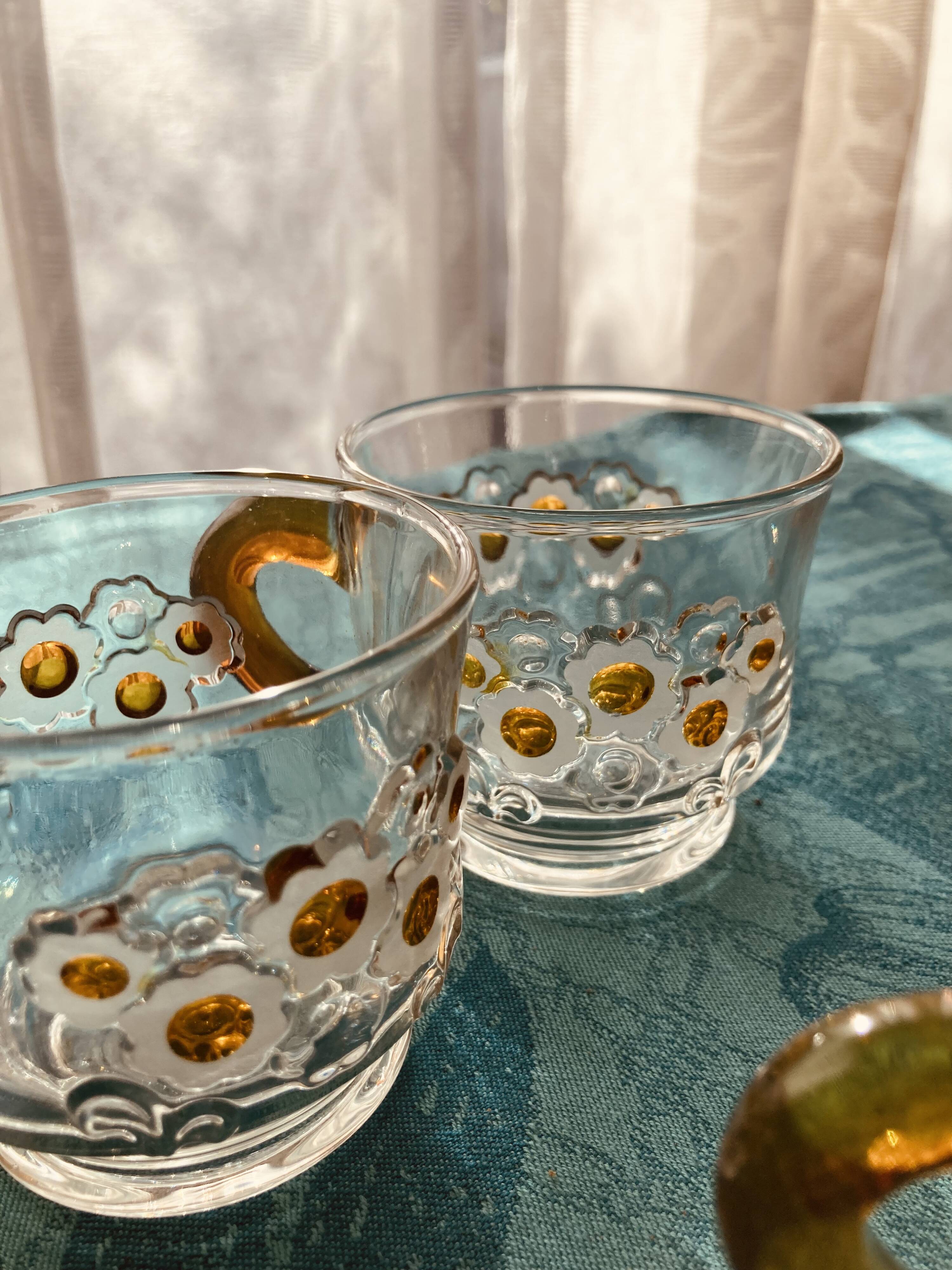 Vintage Walther punch bowl set + 6 floral cups - 1970s