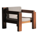 Handcrafted armchair in solid wood and fabric, 1980s-90s.