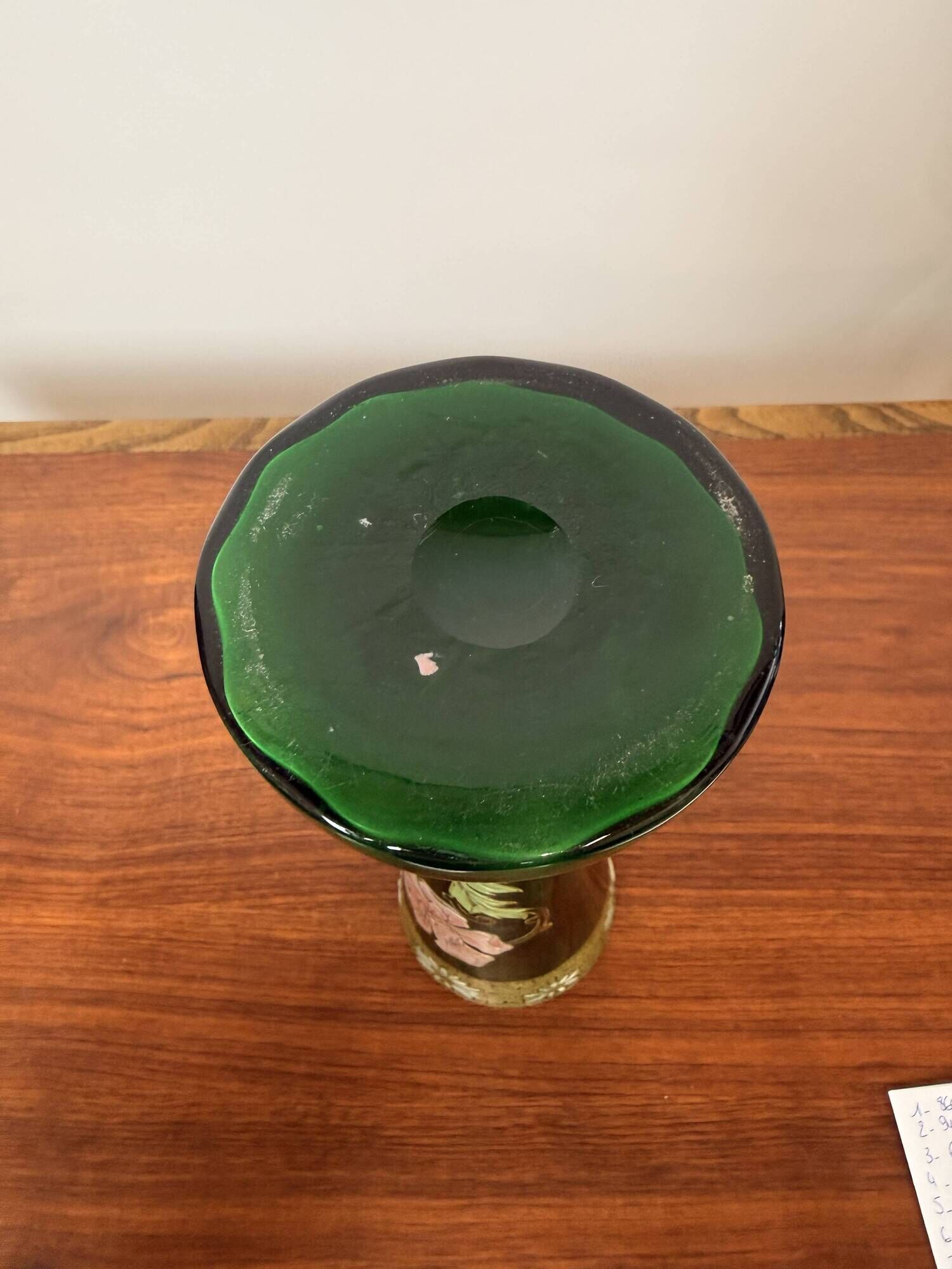 Antique Legras vase – Emerald green glass with floral gold enamel – Art Nouveau