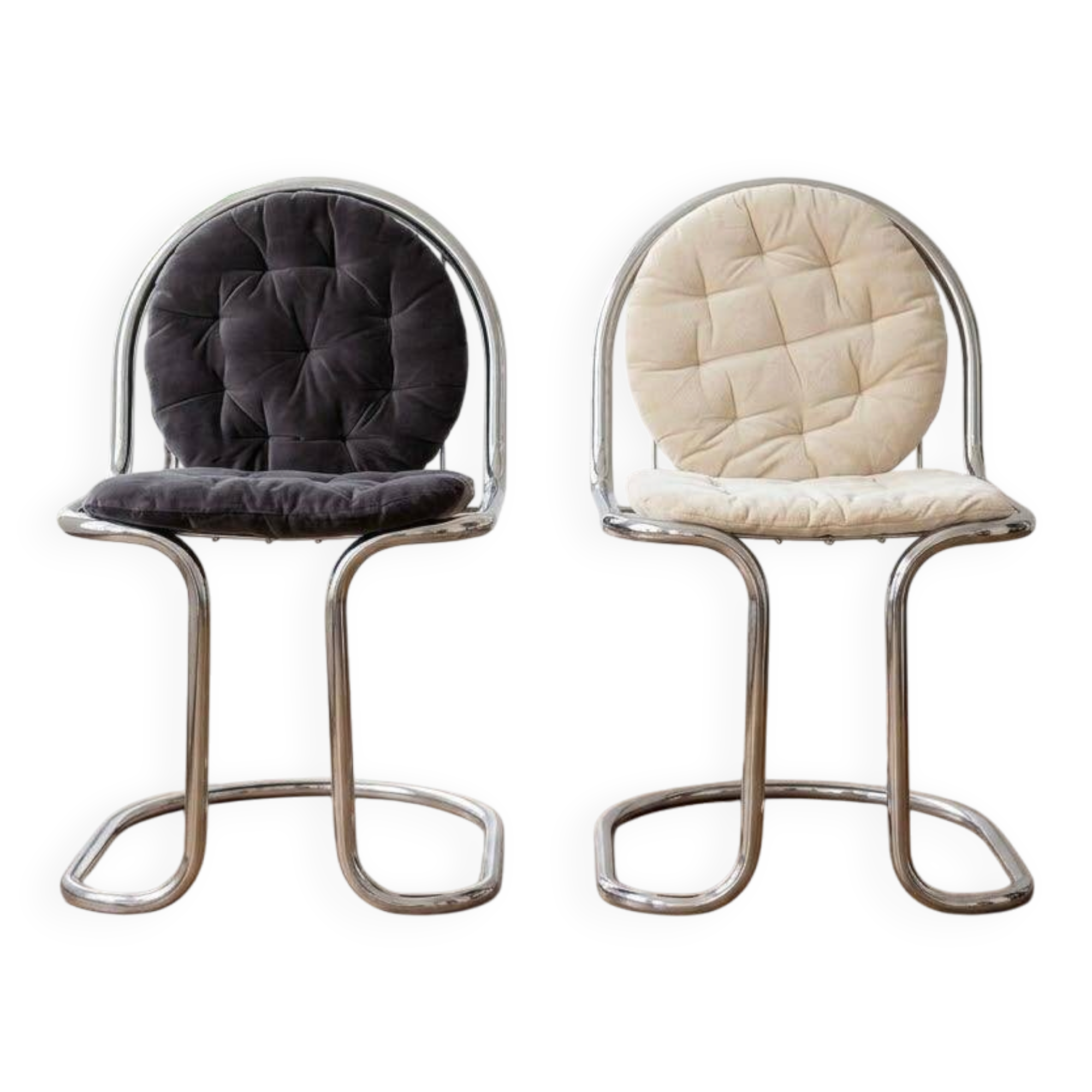 2 vintage cantilever chairs - chrome metal — Gastone Rinaldi/Bauhaus style