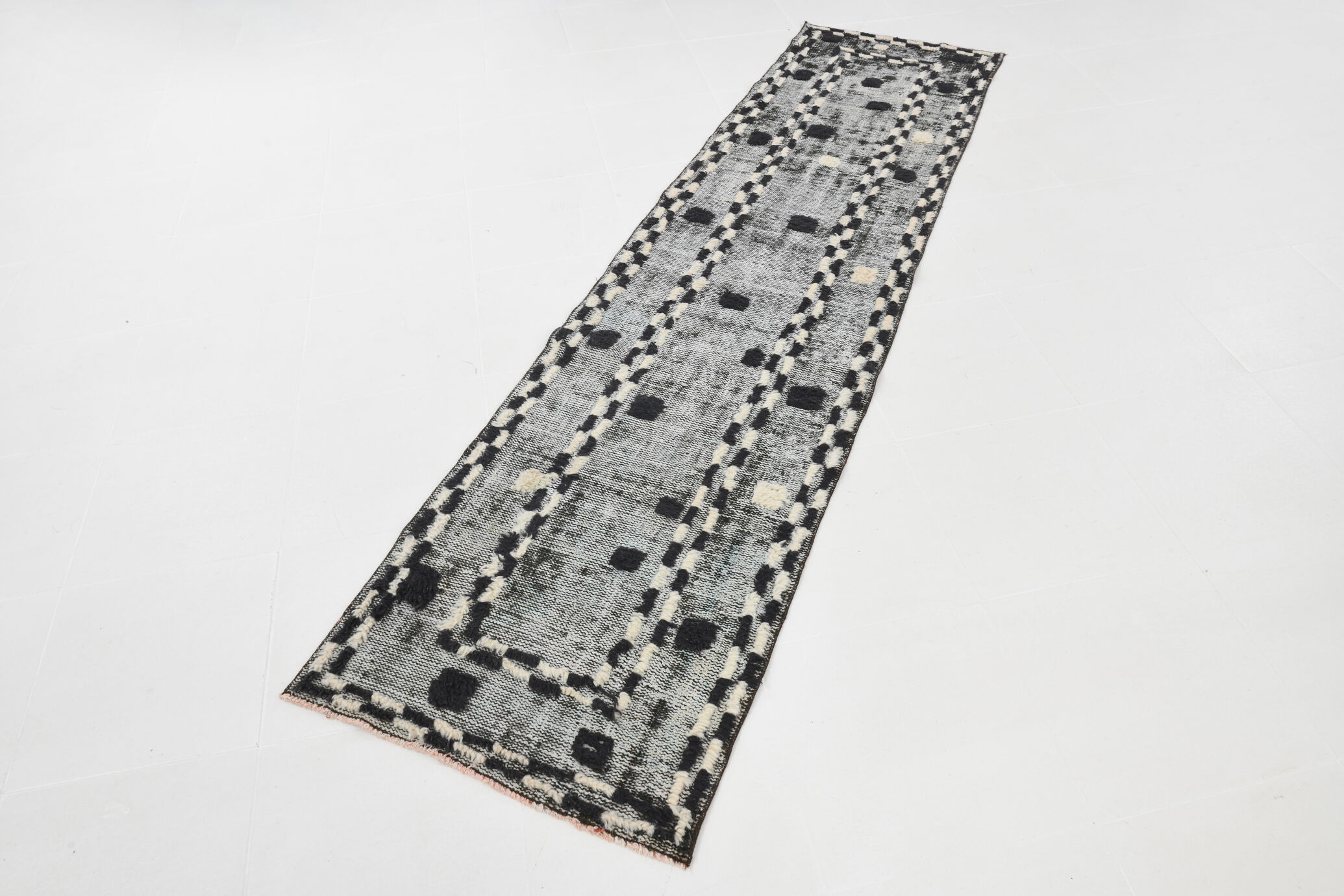 Black & beige turkish runner rug 72x284cm