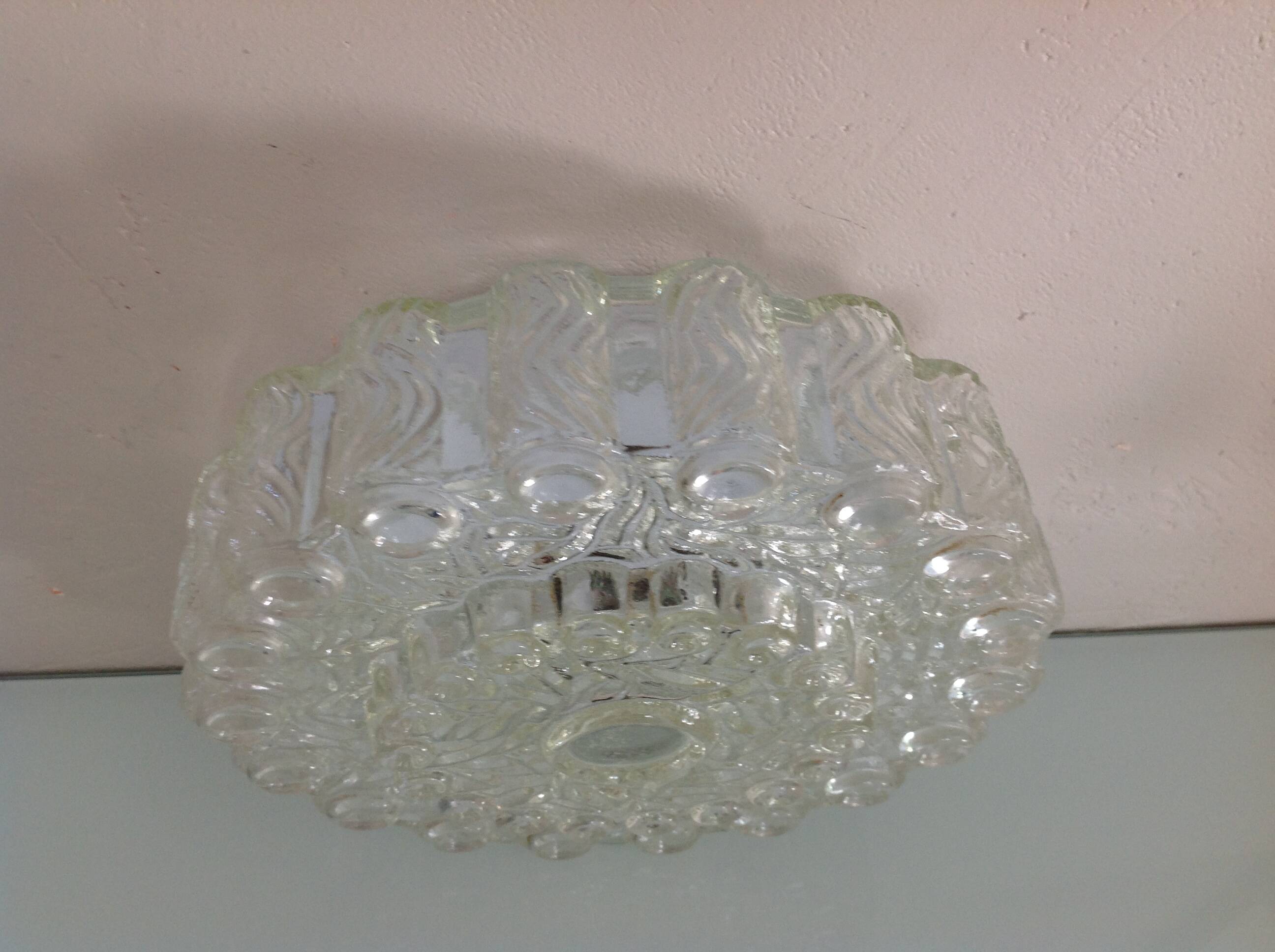 Round vintage bubbled glass ceiling light from the 60s and 70s