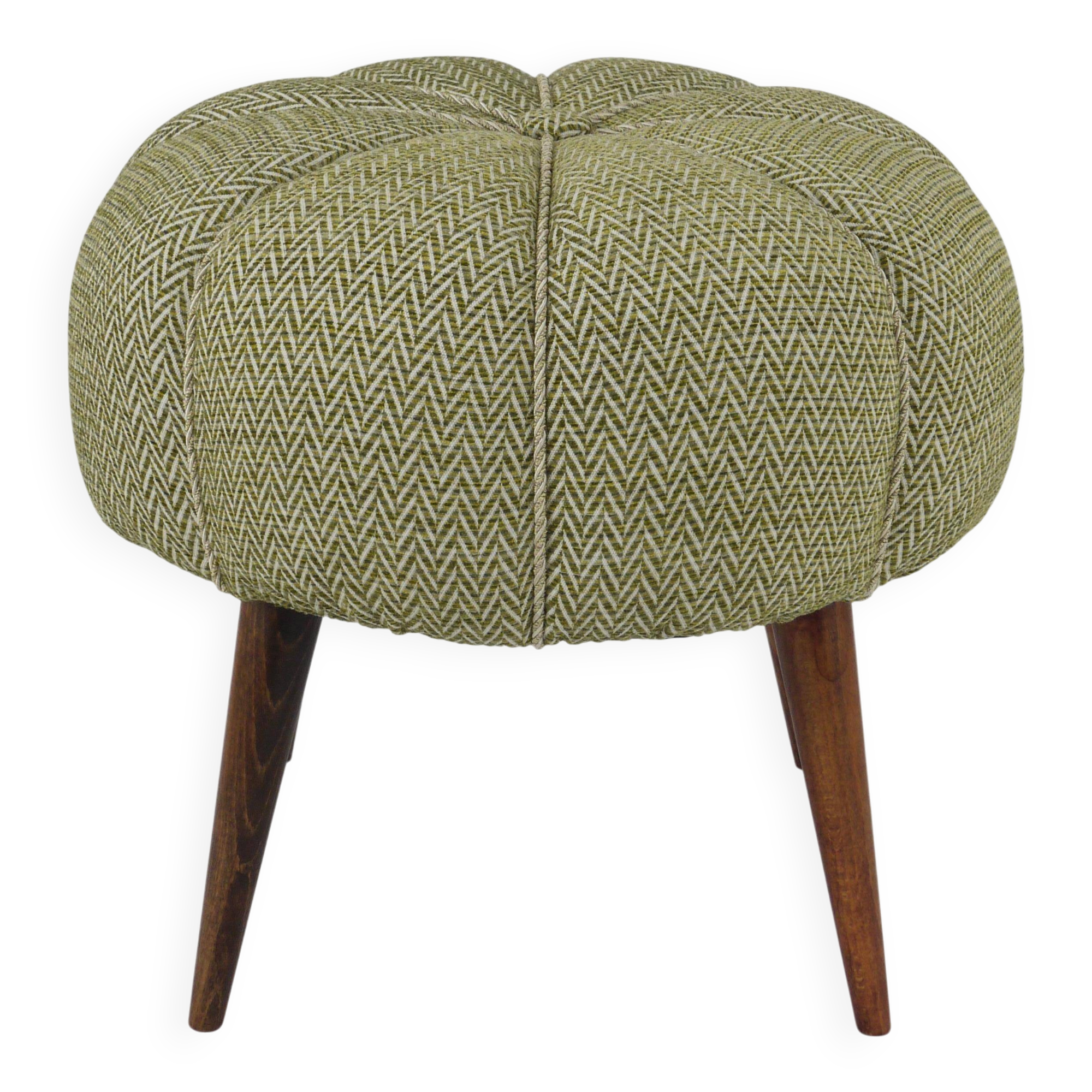 Up to six charming zigzag mid-century stools, poufs, ottomans, footstools, 1950s.