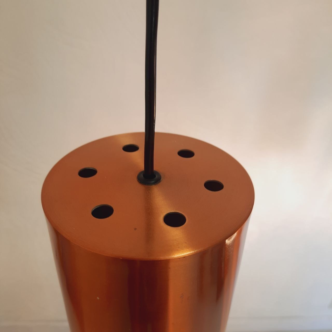 Three vintage suspension lamps, copper aluminum and glass