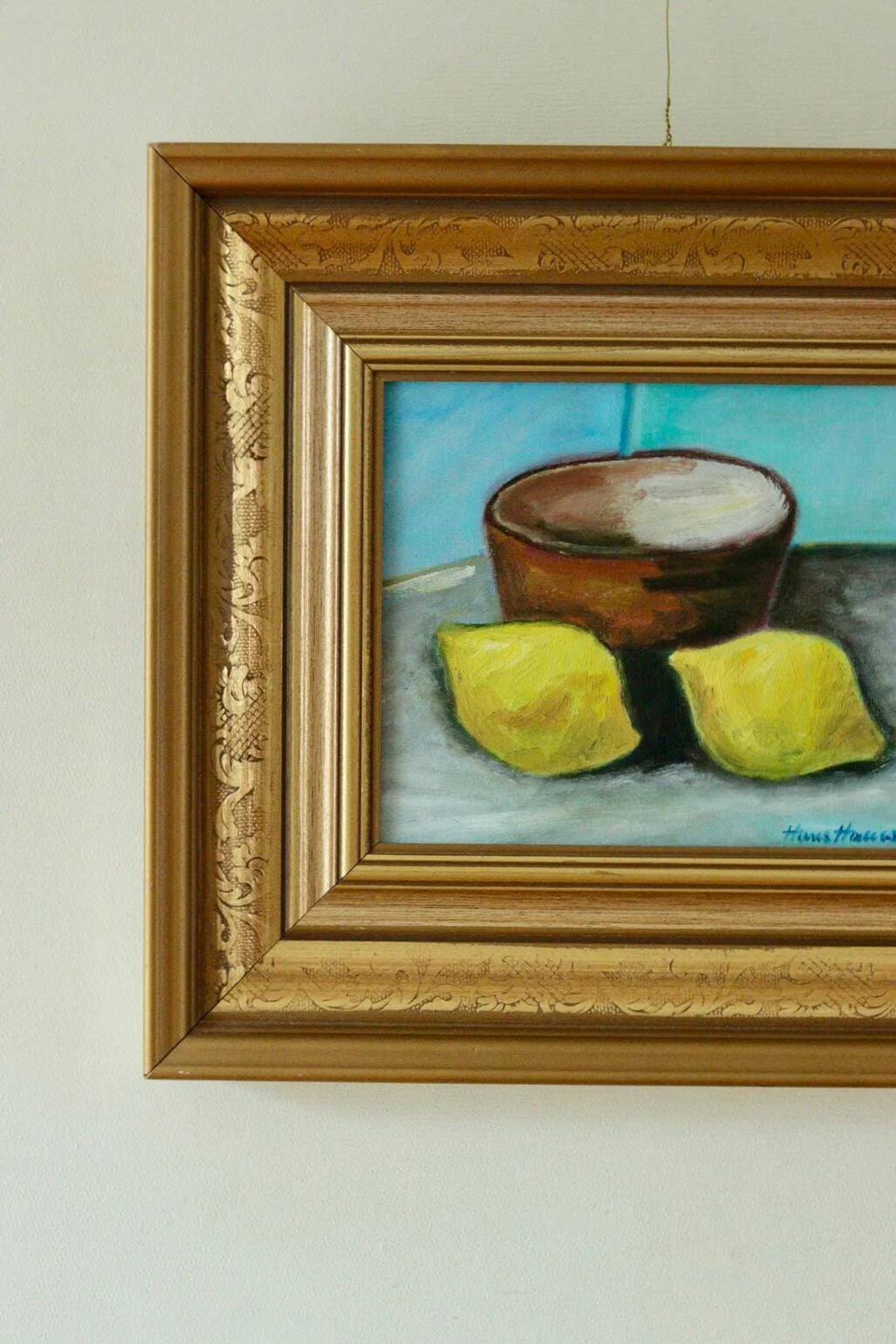 Nature morte européenne originale à l'huile sur panneau de Hans Haussdal