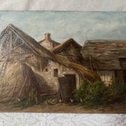 Huile sur panneau en carton ancienne