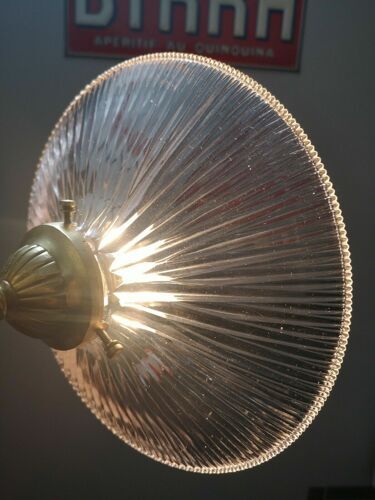 Ceiling lamp/wall lamp/suspension bronze/glass art deco glass signed HOLOPHANE PATENT