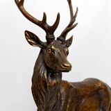 Importante Lampe Sculpturale en Bronze et Marbre, Cerf, Art Déco, France