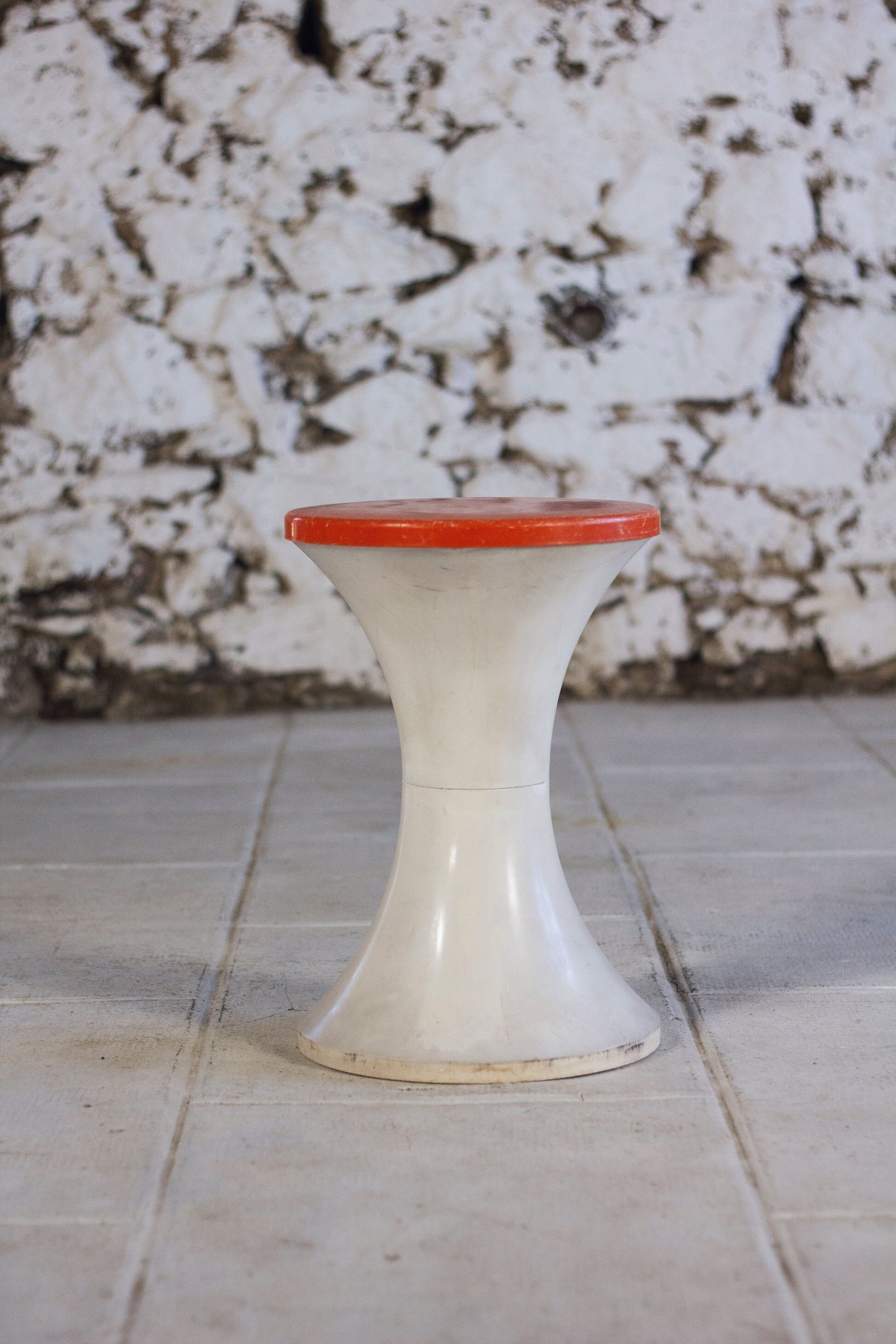 White and dark orange Tam Tam stool by Henry Massonnet for Stamp, 1970.