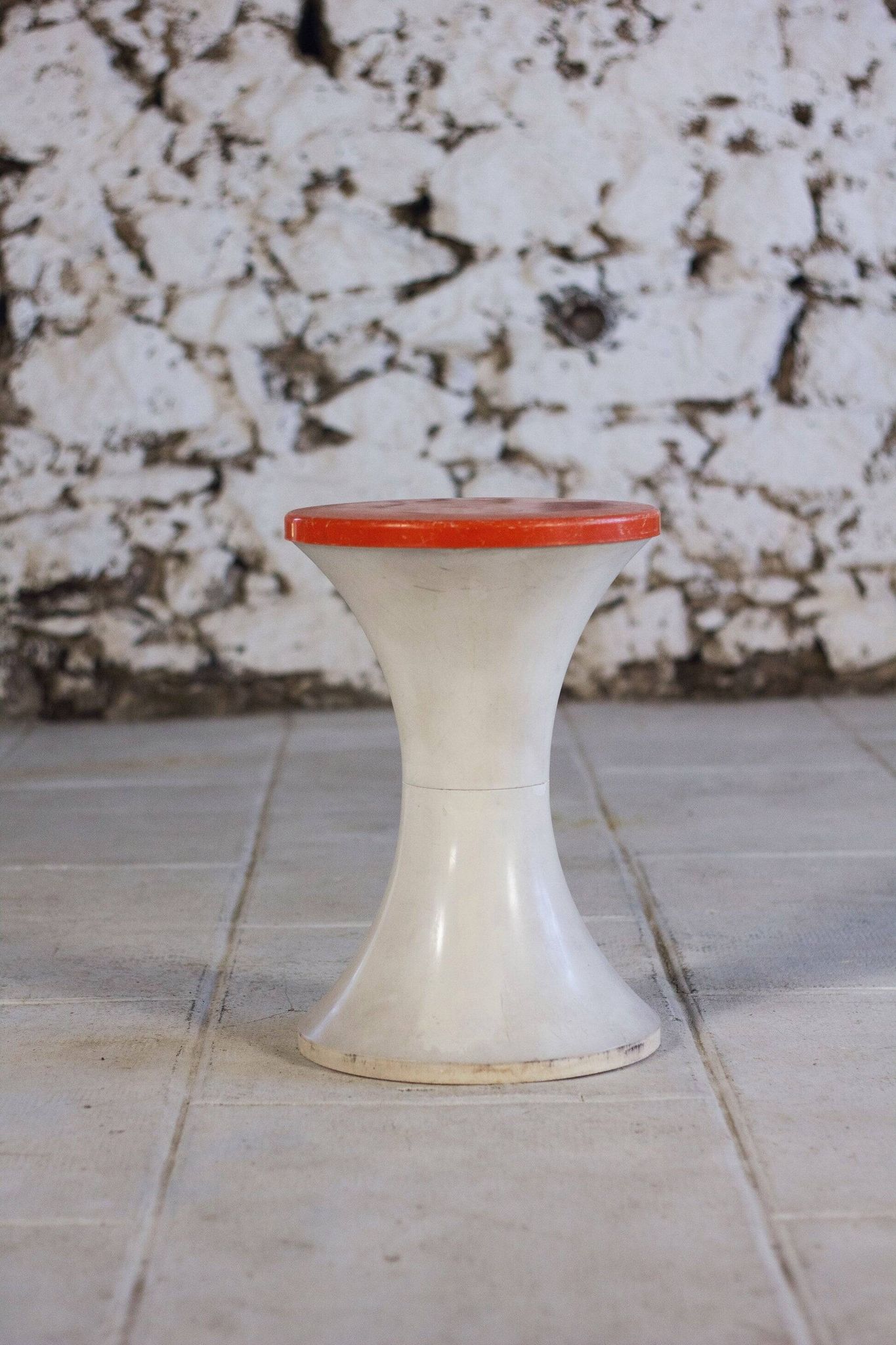White and dark orange Tam Tam stool by Henry Massonnet for Stamp, 1970.