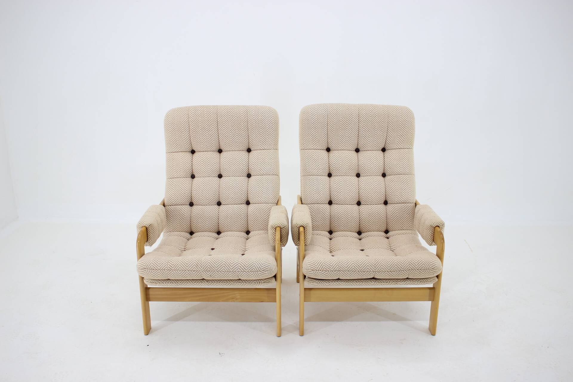 1970s Pair of Beech High Back Armchairs, Czechoslovakia