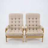 1970s Pair of Beech High Back Armchairs, Czechoslovakia