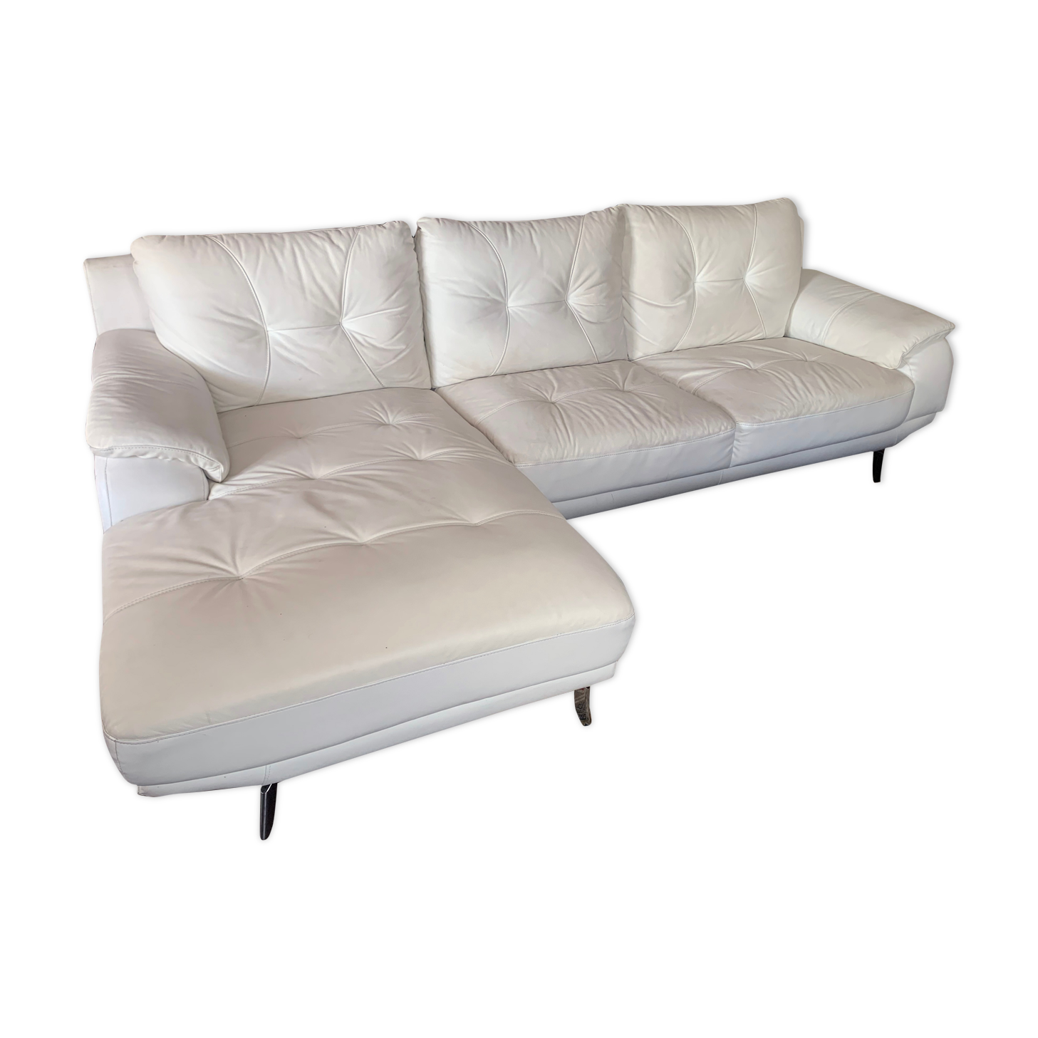Canapé d'angle en cuir blanc