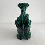 Green vintage woven ceramic candle holder