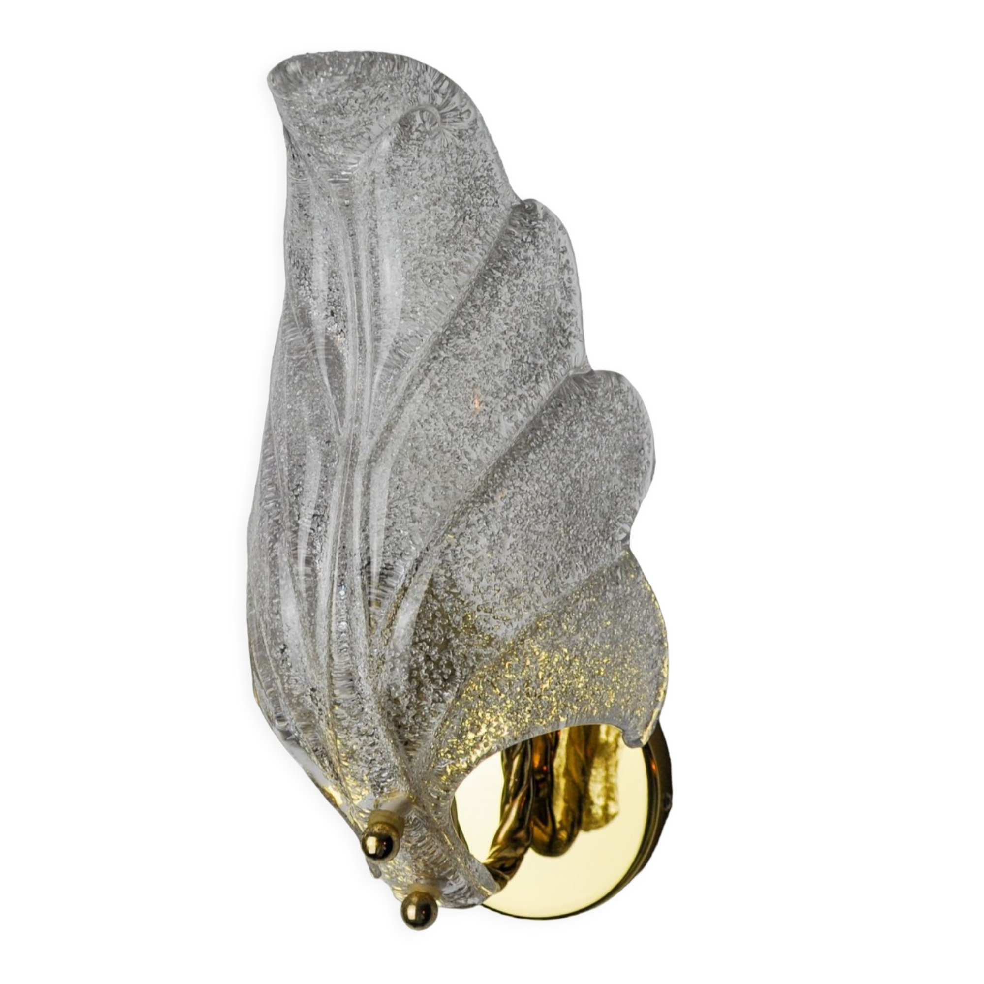 Frosted leaf wall lamp, murano glass, italy, 1970