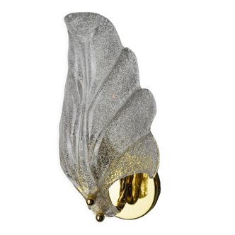 Frosted leaf wall lamp, murano glass, italy, 1970