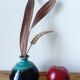 Small brown and turquoise ceramic vase