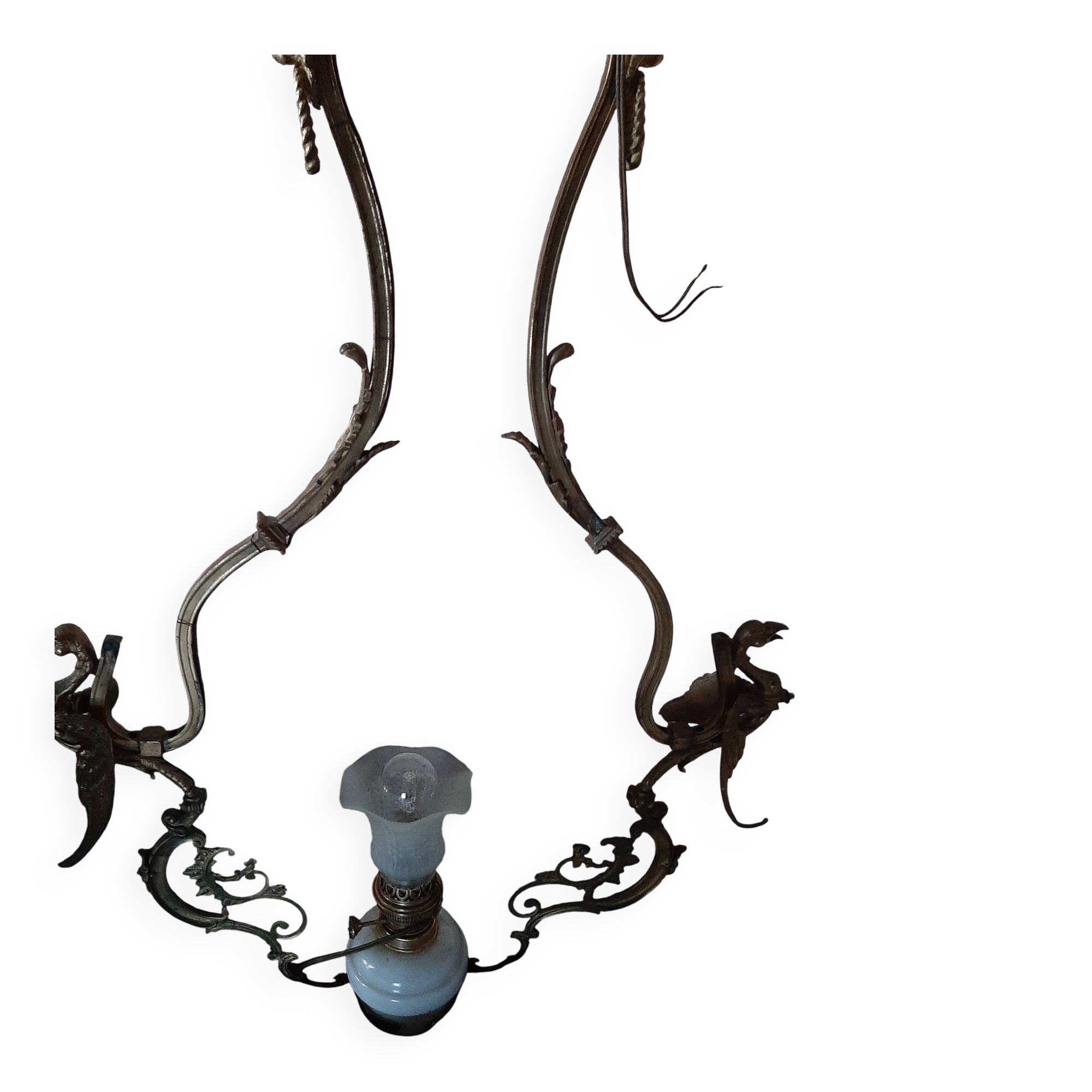 Bronze and Opaline Suspension Lyre - Napoléon III Style