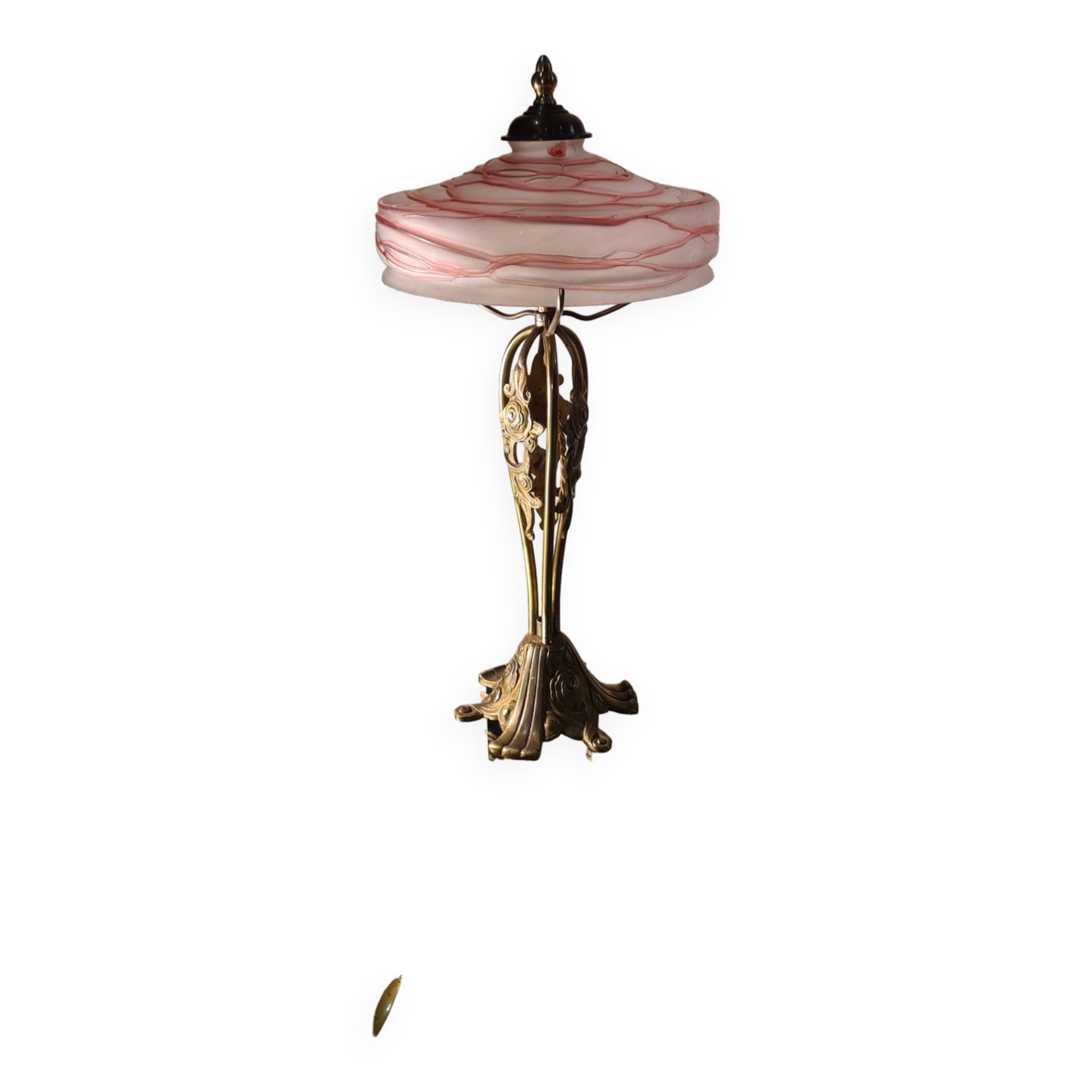 Austrian Art Nouveau bronze lamp with Loetz style art glass shade