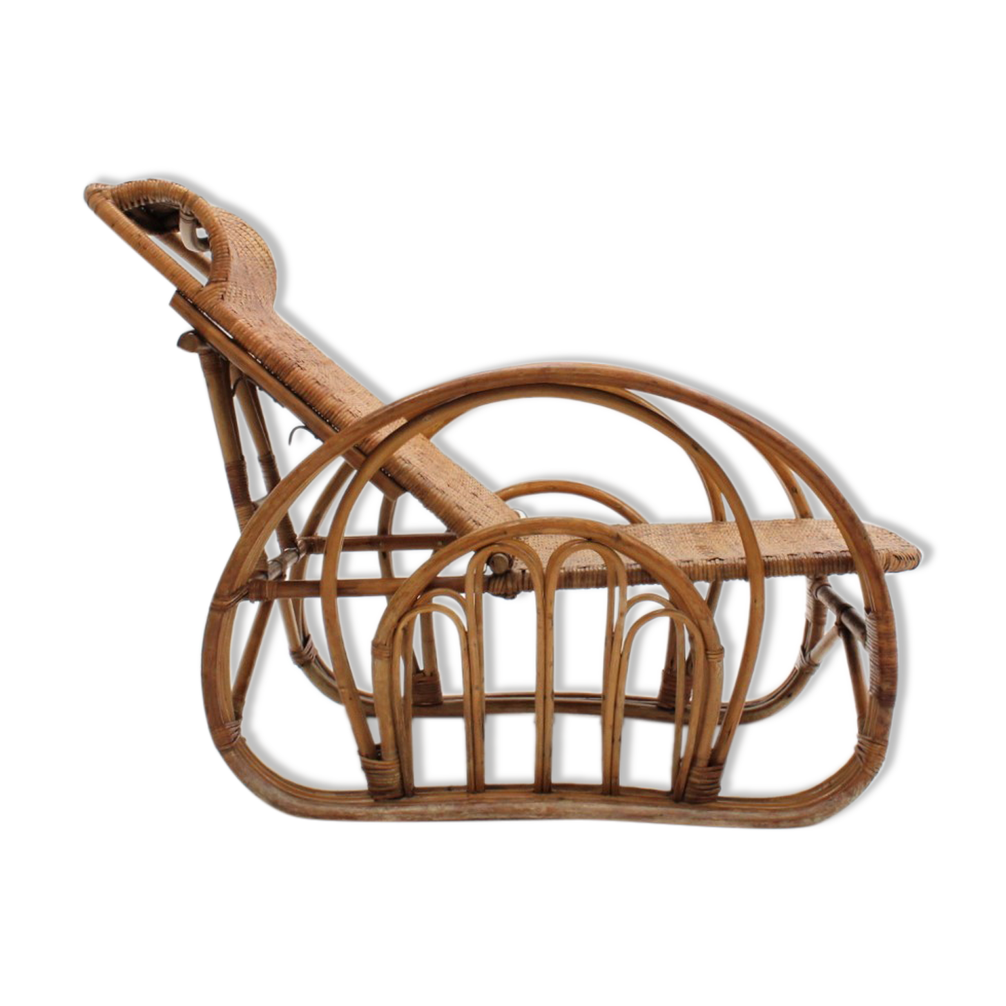 Italian recliner rattan armchair 1950