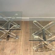 Paire de Bouts de Canapé en Plexiglass et Chrome à Piètement en X, Travail