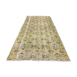 Distressed Turkish Runner 190x82 cm wool Vintage rug, Overdyed Yellow, Black