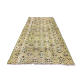 Distressed Turkish Runner 190x82 cm wool Vintage rug, Overdyed Yellow, Black