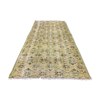 Distressed Turkish Runner 190x82 cm wool Vintage rug, Overdyed Yellow, Black