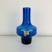 Blue glass vase in Scandinavian style from the 1960s, mouth-blown.