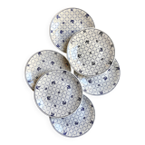 6 assiettes plates Sarreguemines en faïence blanche et bleue