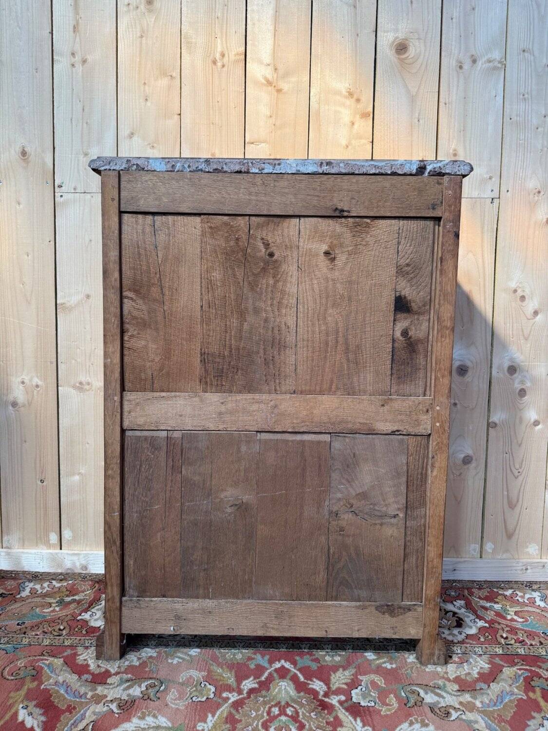 Baseboard cabinet – Louis XIV style – Solid oak and original marble