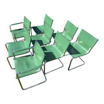 Set of 6 Chairs and 2 Matteo Grassi Armchairs in leather - rare "Basque" green