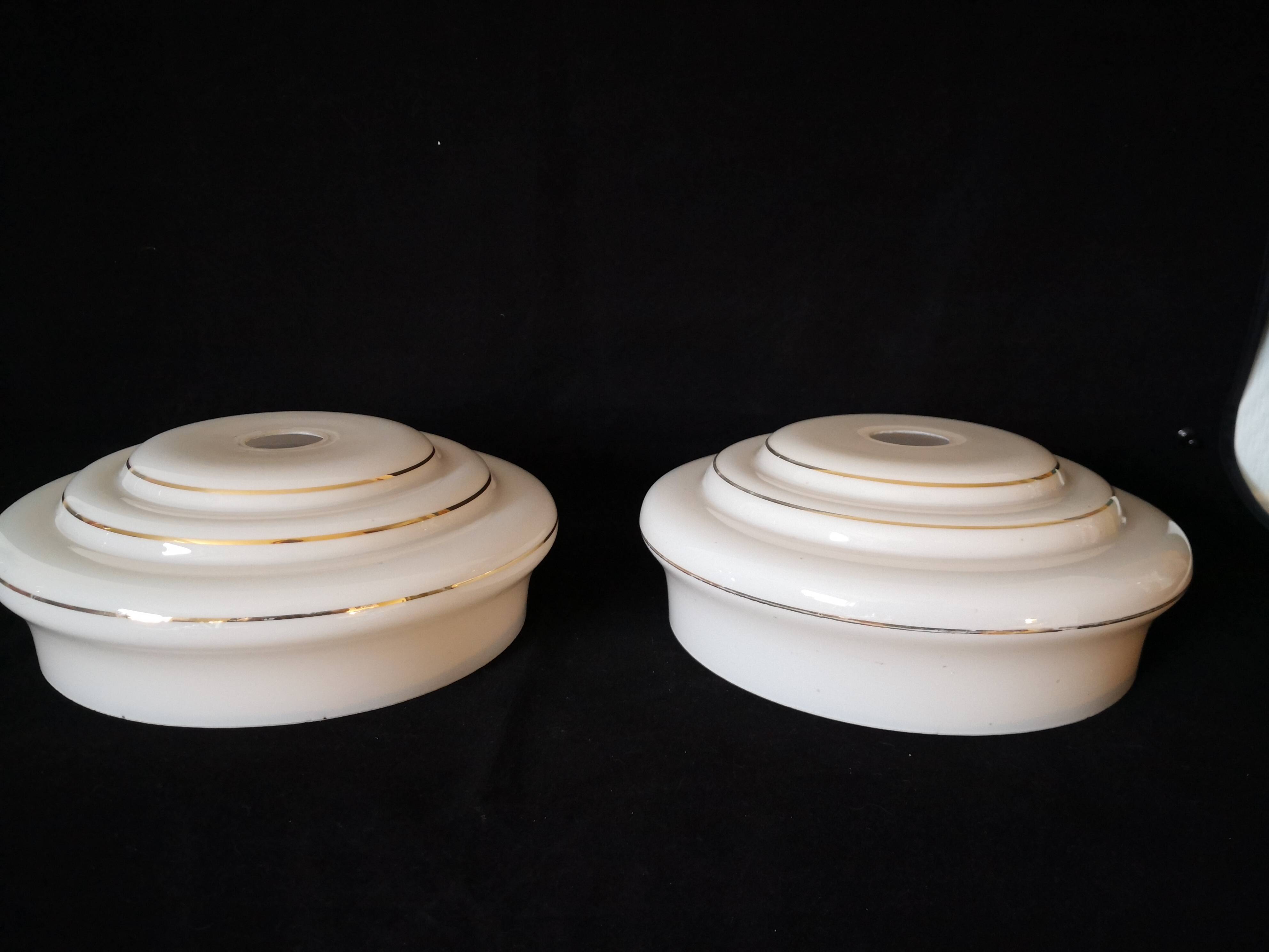 pendant lamp/lampshade/art deco in white opaline/gold lines