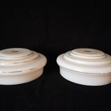 pendant lamp/lampshade/art deco in white opaline/gold lines