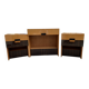Mid-century brown and black lacquer dressing table set with 2 bedside tables.