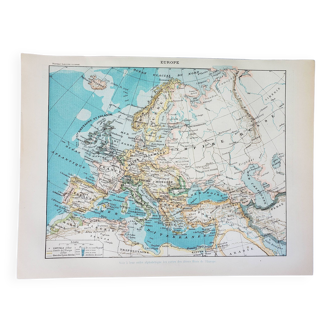 Gravure ancienne 1898, Europe, union européenne • Lithographie originale et vintage